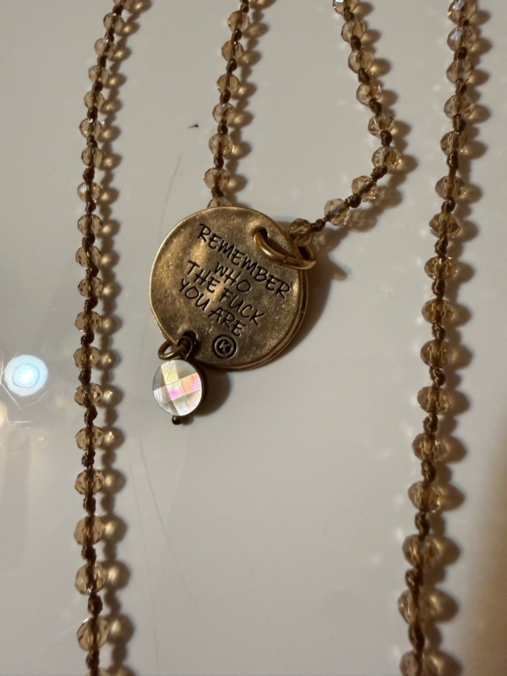 Gold Lotus Pendant Layered Necklace with Beige Crystal Beads BRAND NEW - Picture 6 of 7
